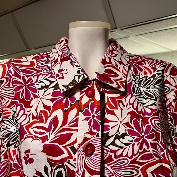 KORET Floral Shacket Women's Size L Jacket MOD Colorful Button-Up Stretch - Picture 5 of 15